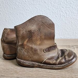 VINTAGE 50s Brown Leather Cowboy Toddler Western Boots